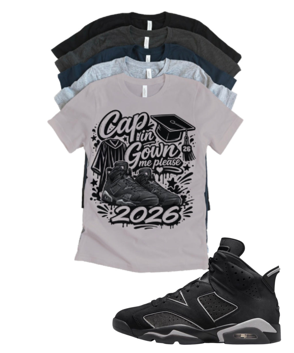 Jordan 6 Cap and Gown Me Matching T-Shirt – Black & Light Grey Sneaker Match Tee – Jordan 6 Outfit Shirt – Unisex Streetwear