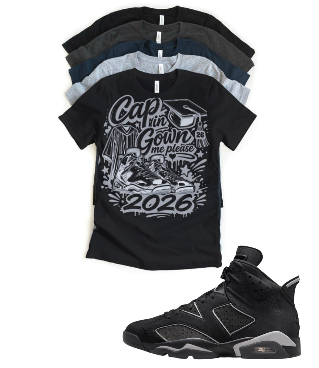 Jordan 6 Cap and Gown Me Matching T-Shirt – Black & Light Grey Sneaker Match Tee – Jordan 6 Outfit Shirt – Unisex Streetwear