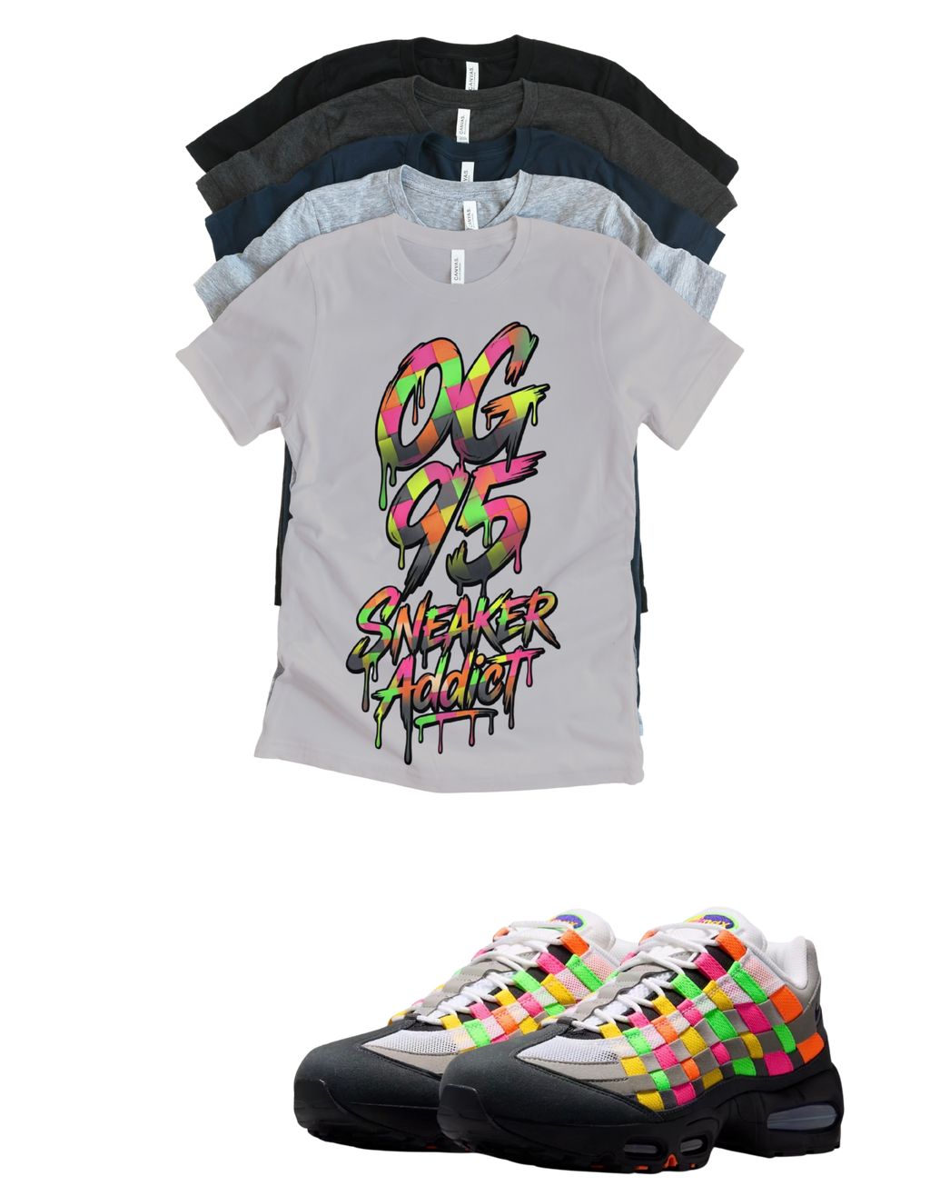 Sneaker Addict Big Bubble Max 95 Woven Multi-colorway T-Shirt – Unisex Sneaker Tee