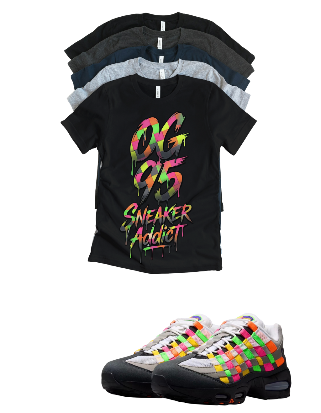 Sneaker Addict Big Bubble Max 95 Woven Multi-colorway T-Shirt – Unisex Sneaker Tee