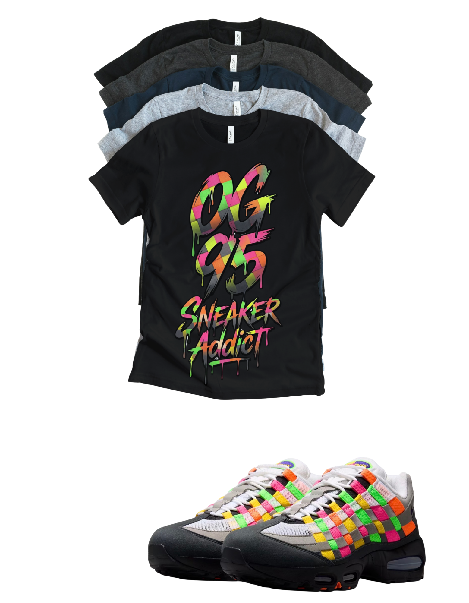 Sneaker Addict Big Bubble Max 95 Woven Multi-colorway T-Shirt – Unisex Sneaker Tee