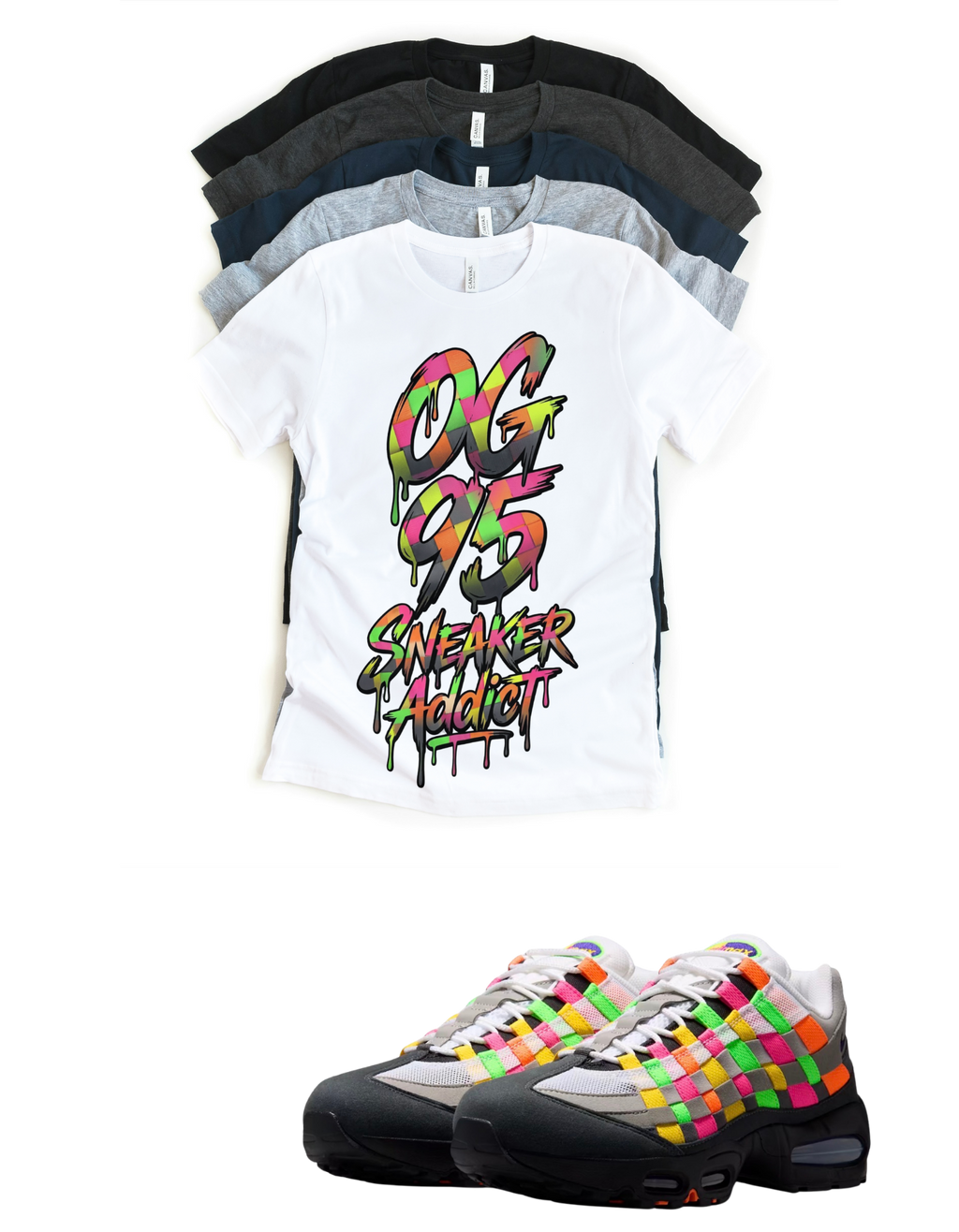 Sneaker Addict Big Bubble Max 95 Woven Multi-colorway T-Shirt – Unisex Sneaker Tee