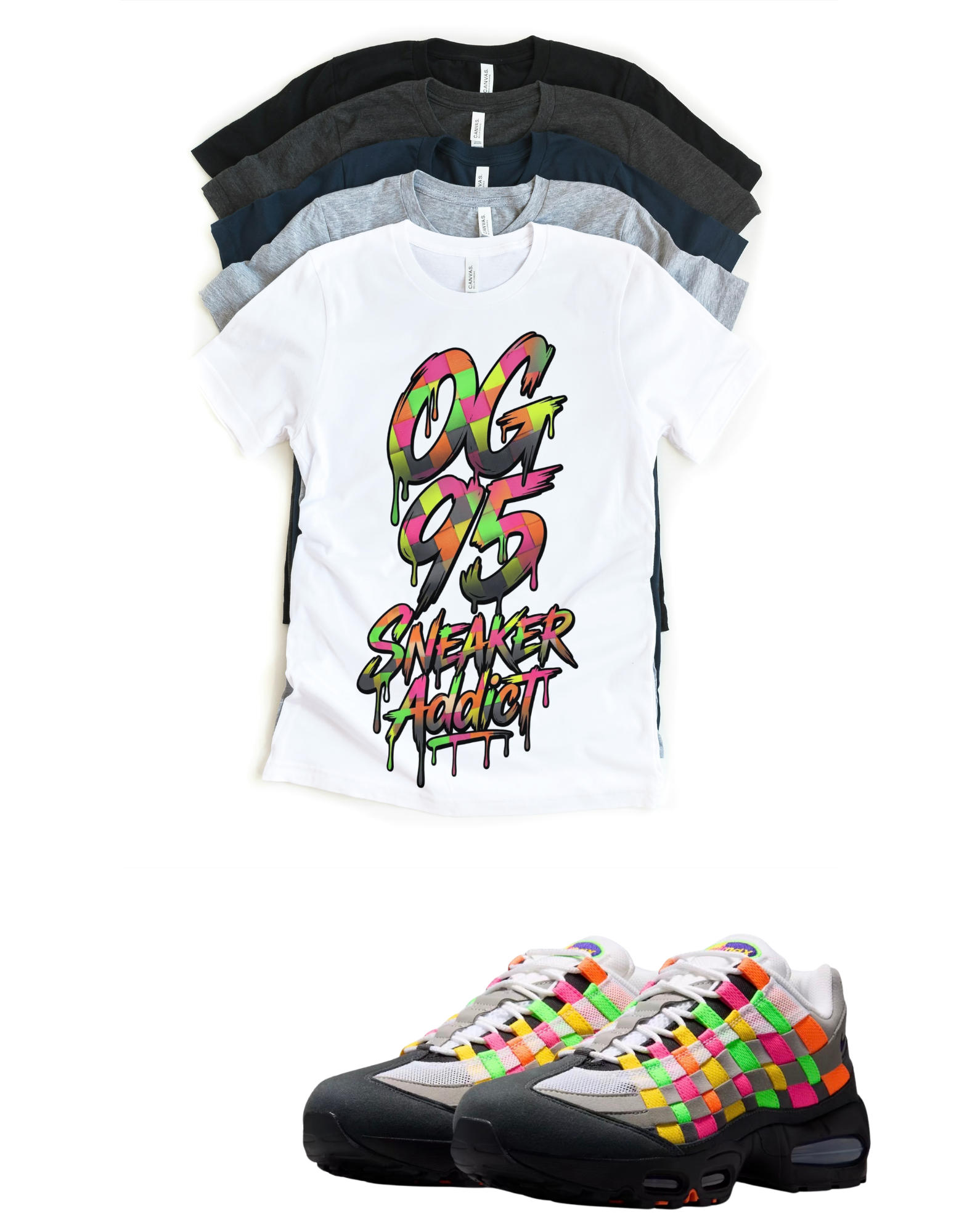 Sneaker Addict Big Bubble Max 95 Woven Multi-colorway T-Shirt – Unisex Sneaker Tee