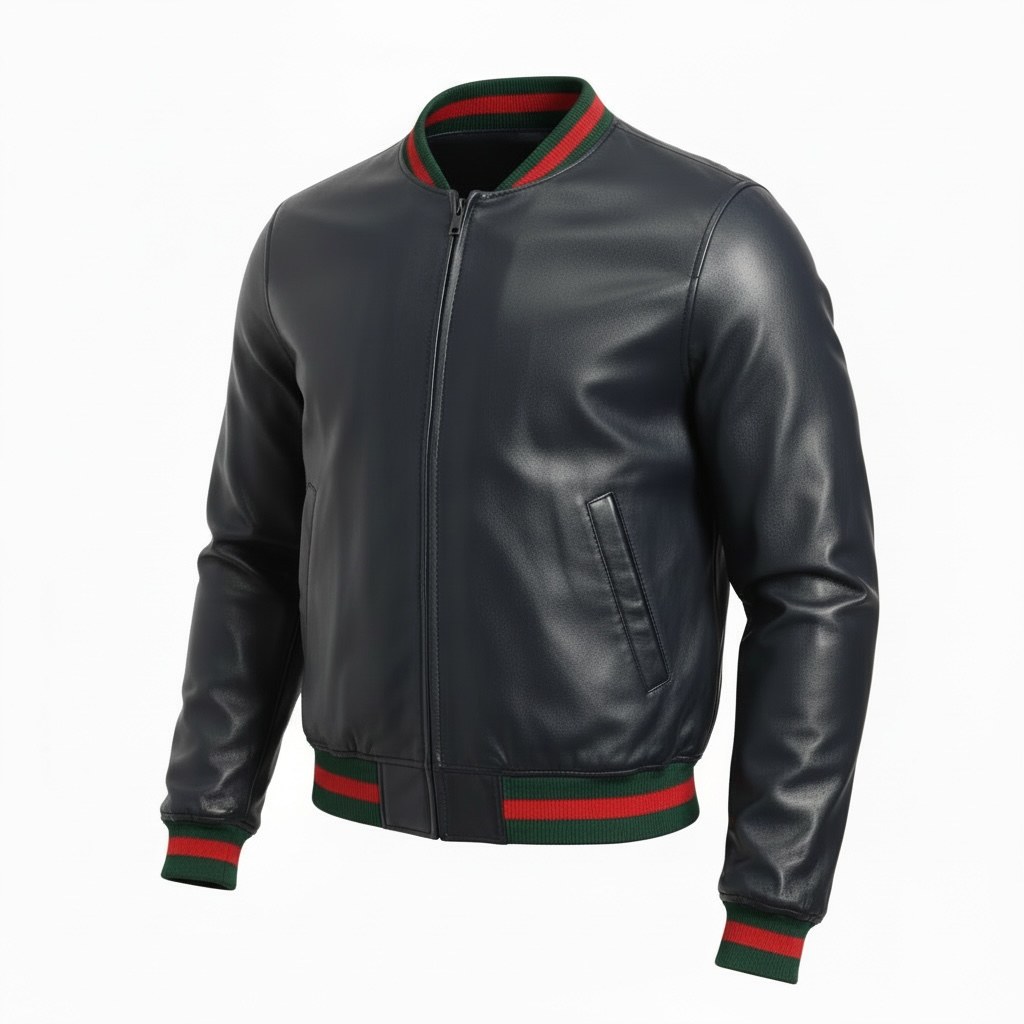 Men’s Black Leather Bomber Jacket-Custom made to order
