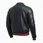 Men’s Black Leather Bomber Jacket-Custom made to order