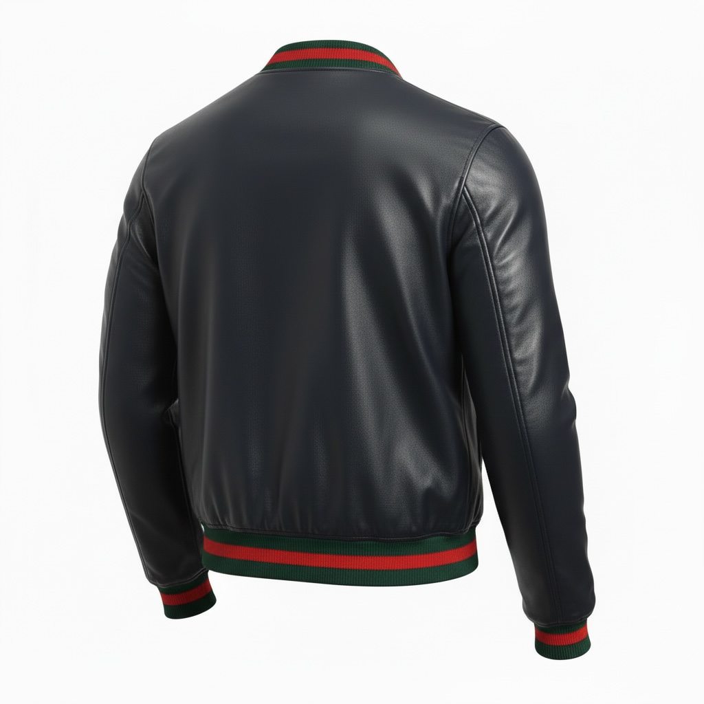 Men’s Black Leather Bomber Jacket-Custom made to order