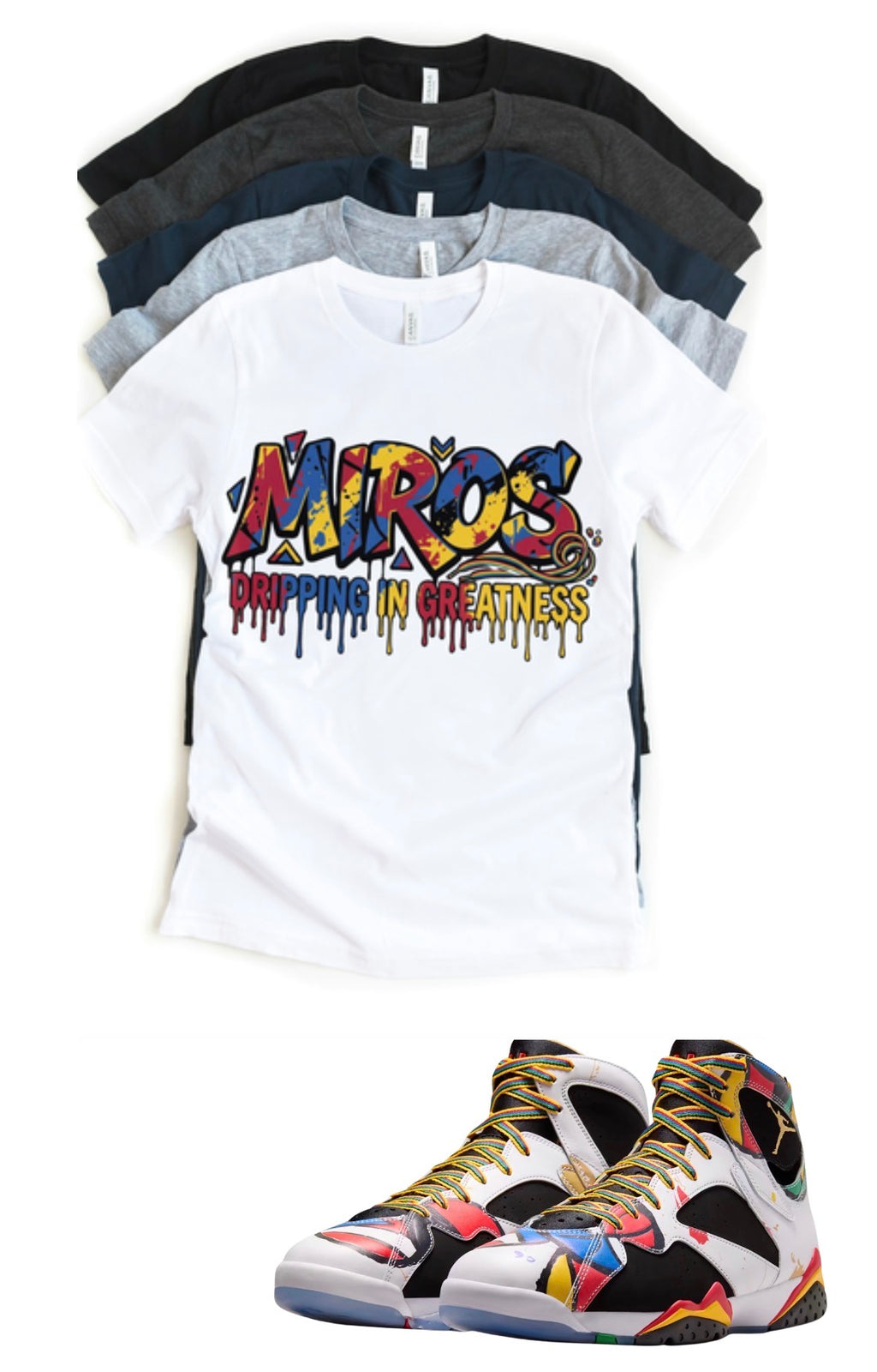 Jordan 7 Miro Drip matching T-shirt sneaker head tee