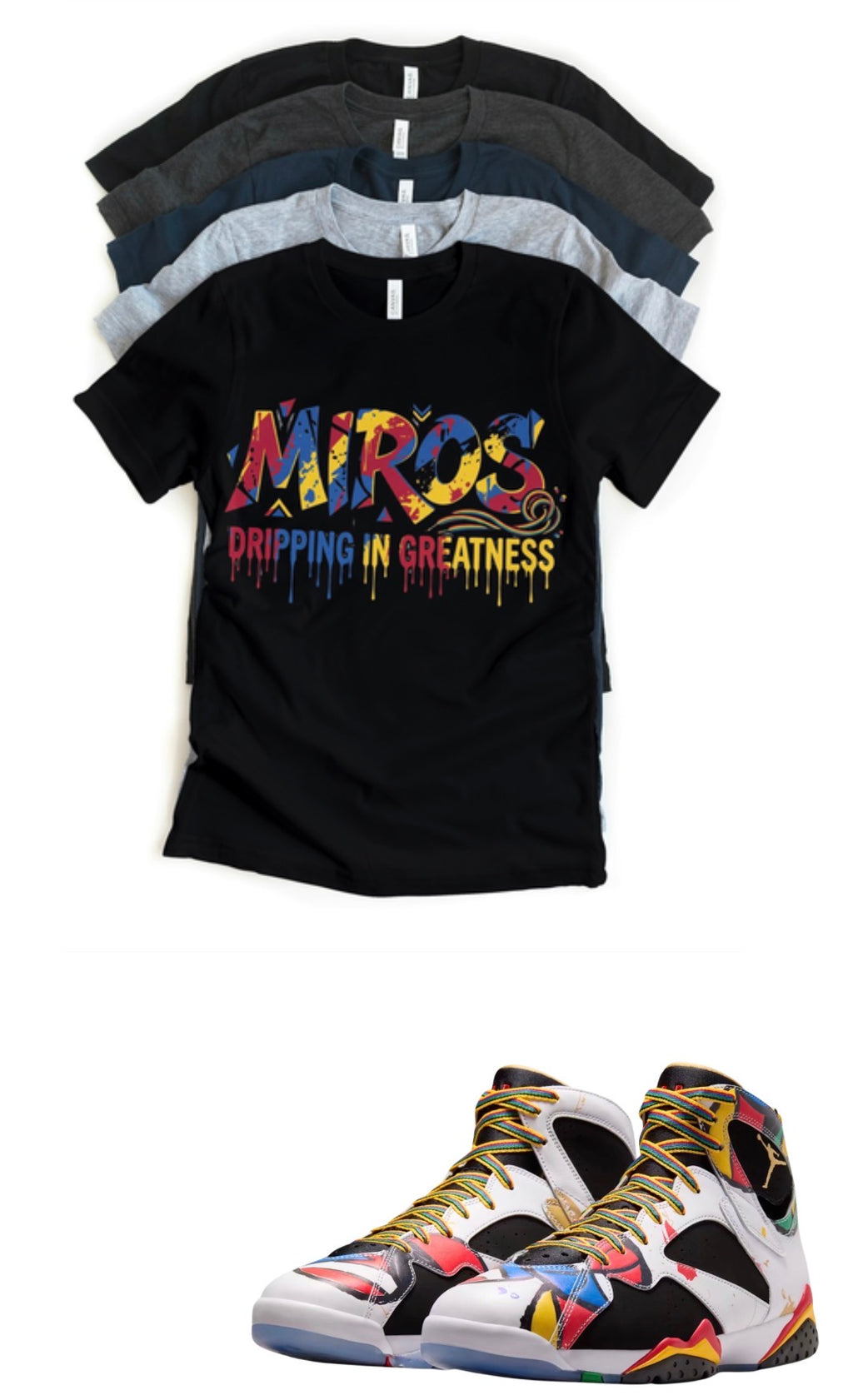 Jordan 7 Miro Drip matching T-shirt sneaker head tee
