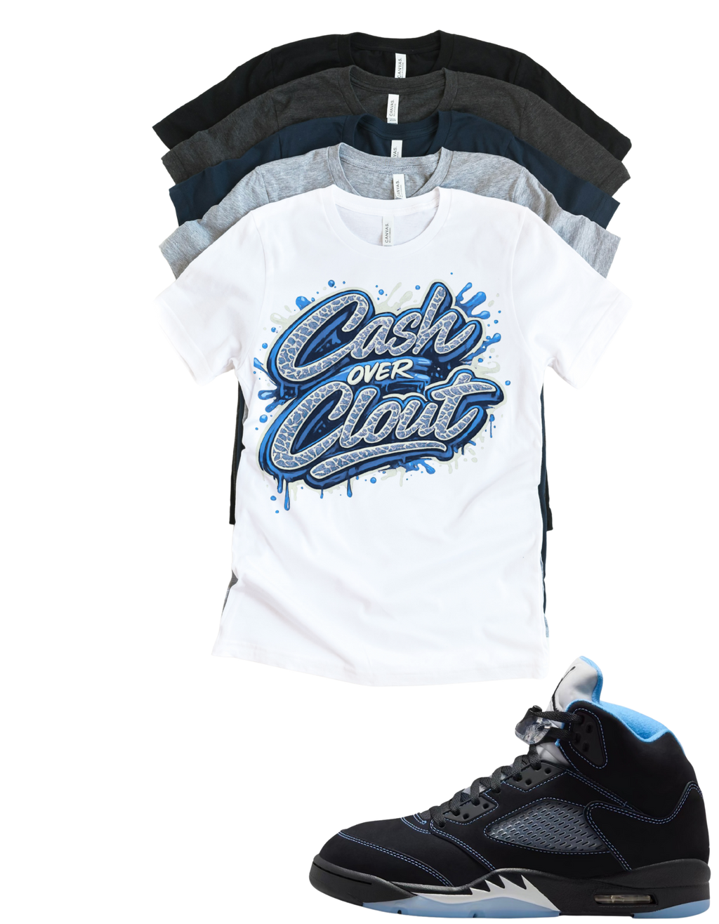 Custom Printed Shirt To Match Jordan 5 Black Carolina Cash Over Clout Sneaker Tee