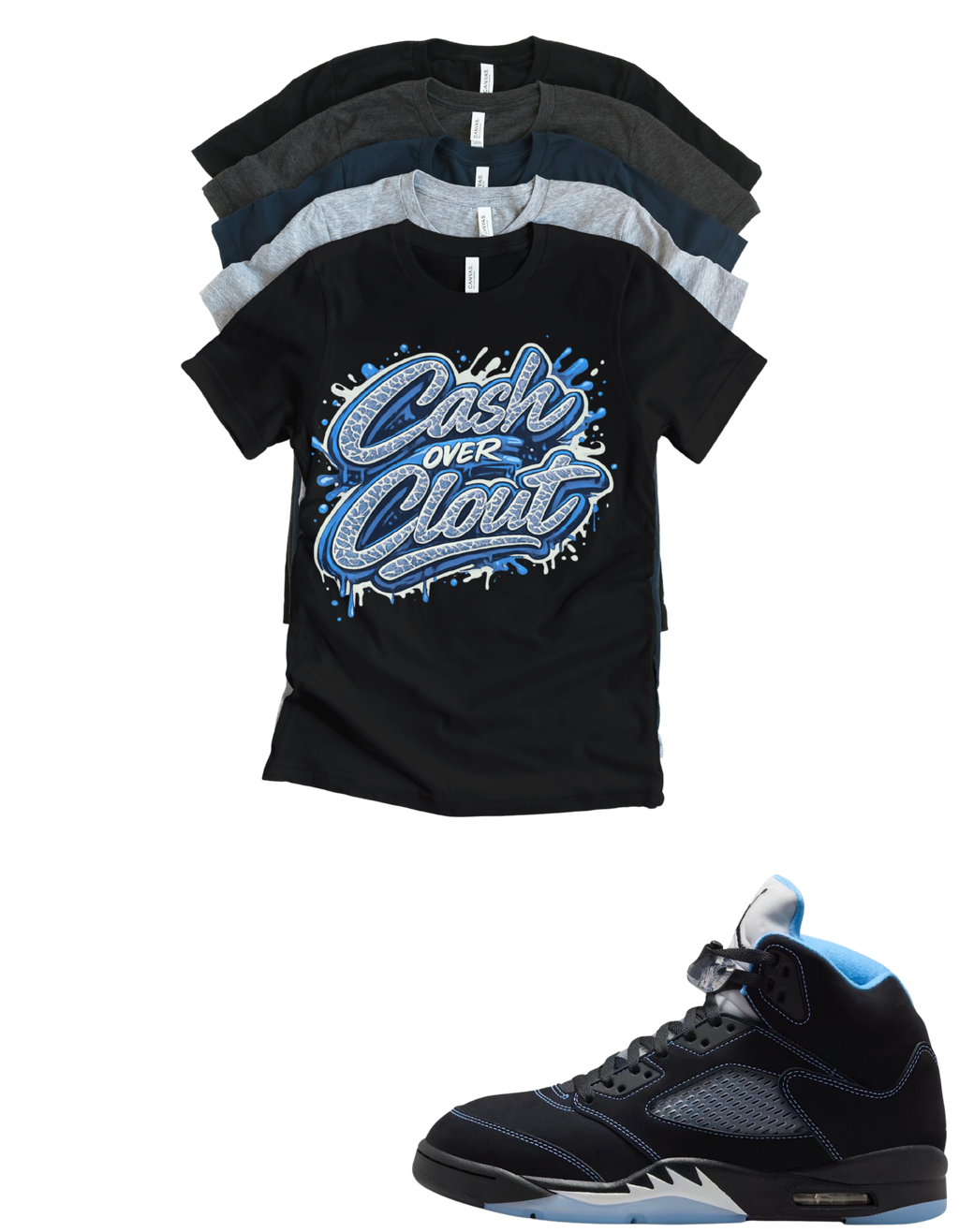 Custom Printed Shirt To Match Jordan 5 Black Carolina Cash Over Clout Sneaker Tee