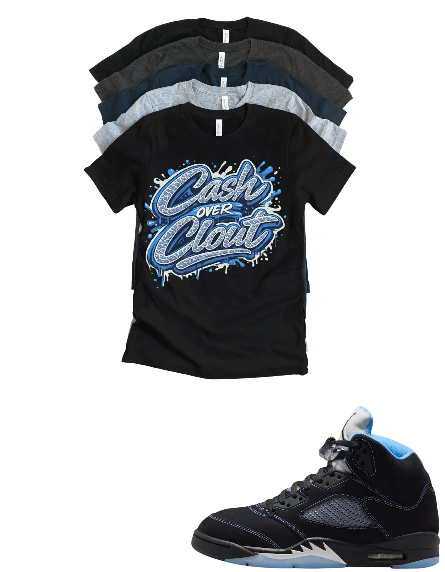 Custom Printed Shirt To Match Jordan 5 Black Carolina Cash Over Clout Sneaker Tee