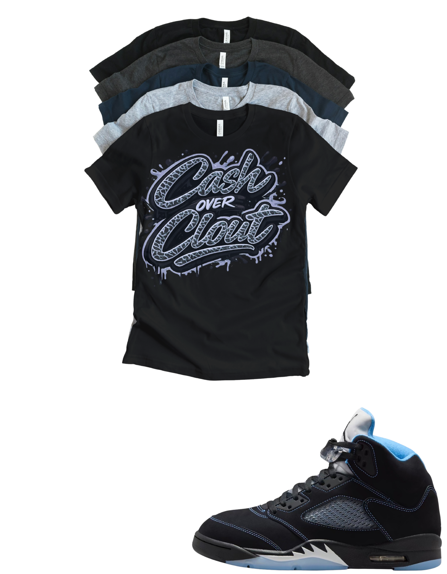Custom Printed Shirt To Match Jordan 5 Black Carolina Cash Over Clout Sneaker Tee