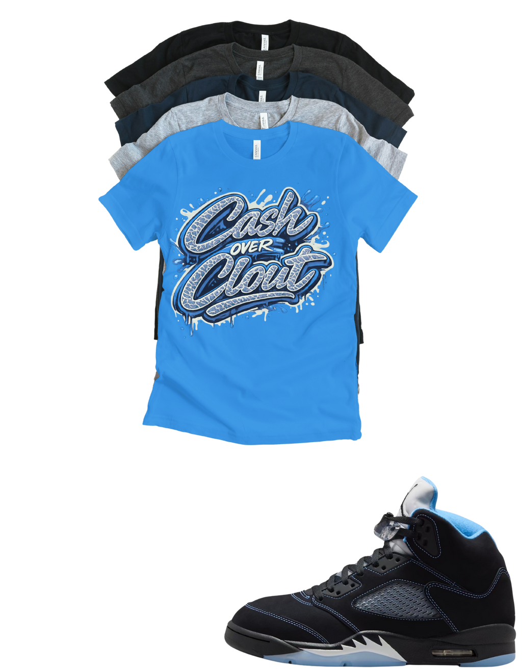 Custom Printed Shirt To Match Jordan 5 Black Carolina Cash Over Clout Sneaker Tee