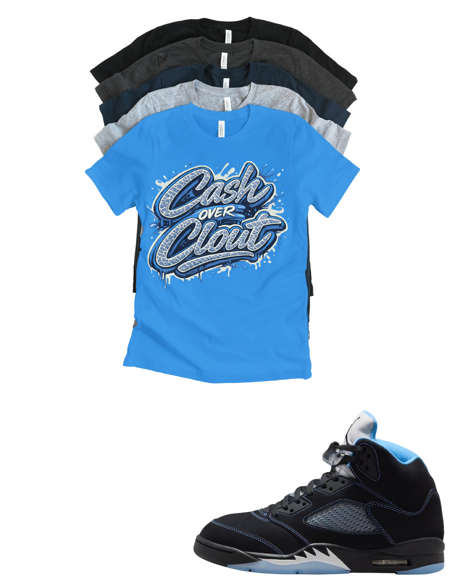 Custom Printed Shirt To Match Jordan 5 Black Carolina Cash Over Clout Sneaker Tee