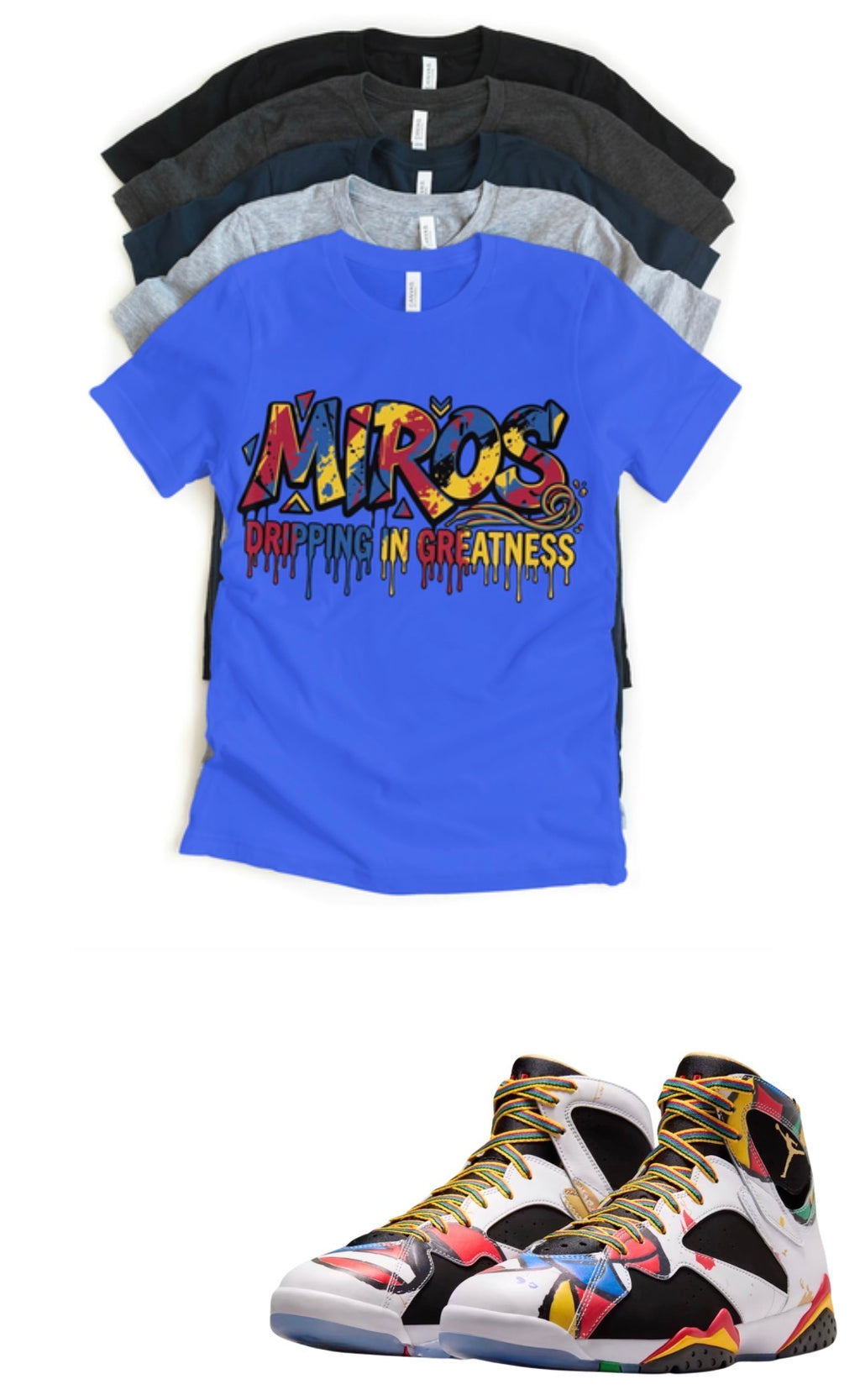 Jordan 7 Miro Drip matching T-shirt sneaker head tee