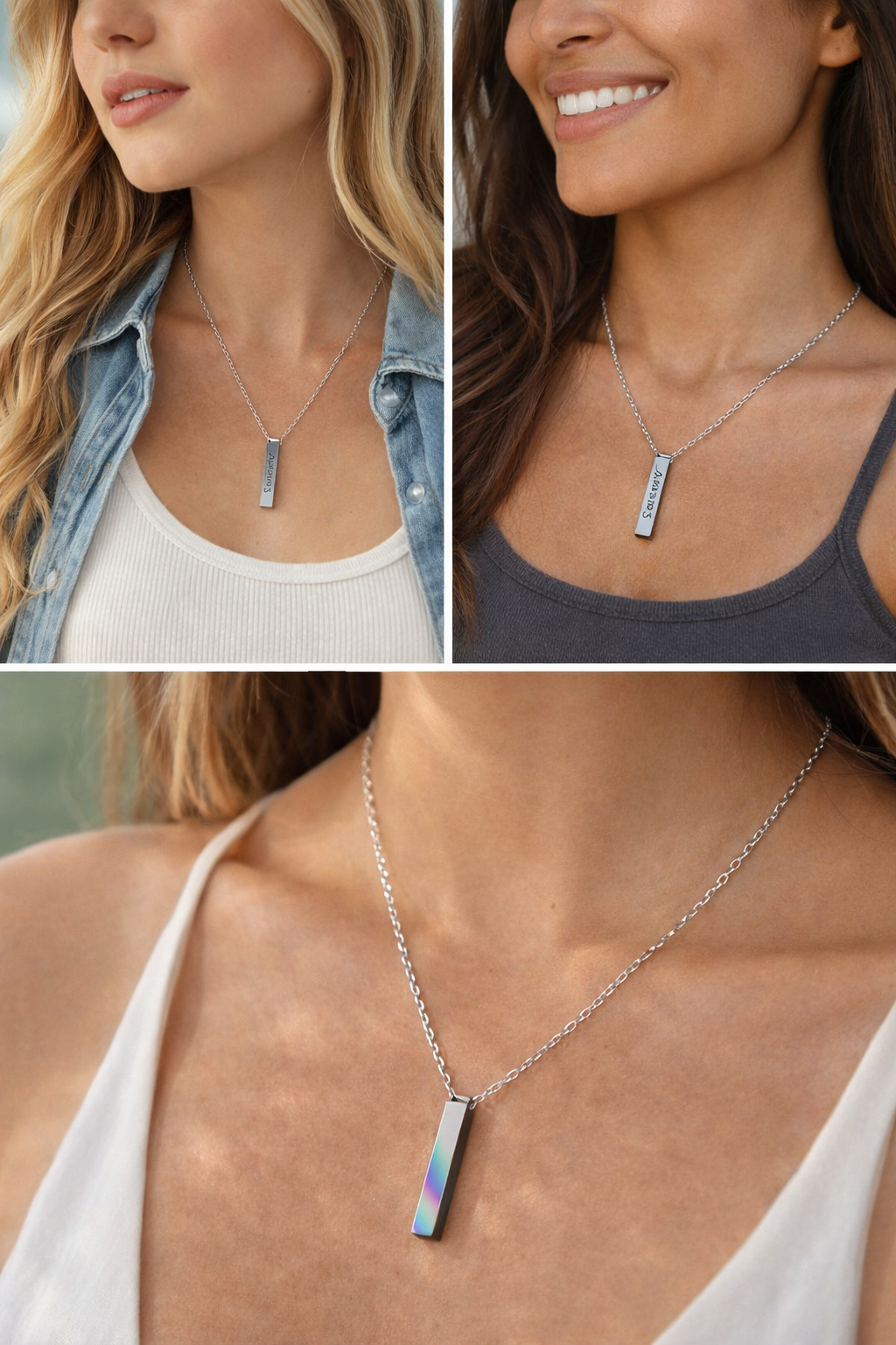 Personalized Stainless Steel Pillar Bar Necklace – Custom Engraved Minimalist Name Necklace