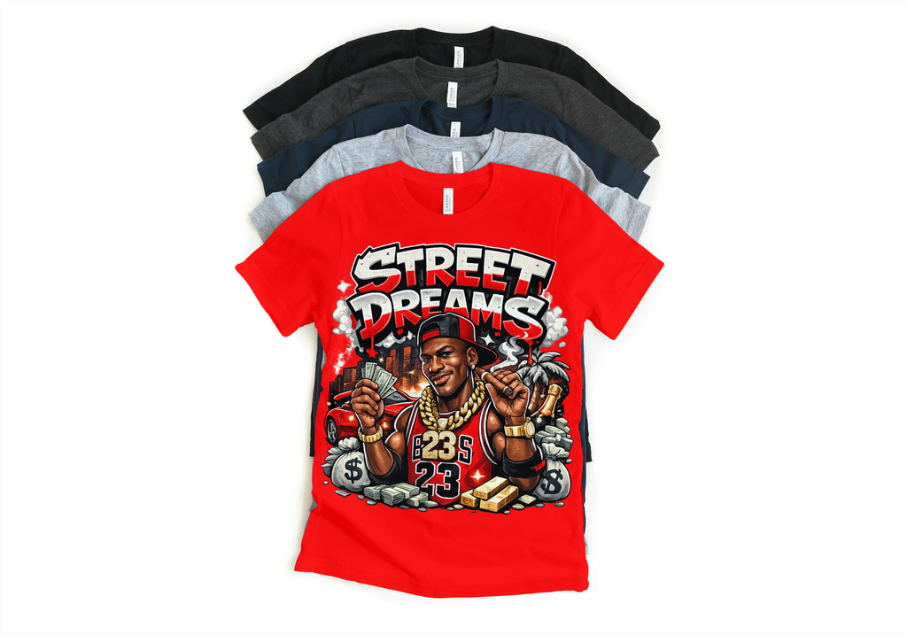 Street Dreams Jordan 13 Chicago Matching T-Shirt – Custom Sneaker Match Tee – Red White 13 Outfit Shirt – Unisex Streetwear (Copy)