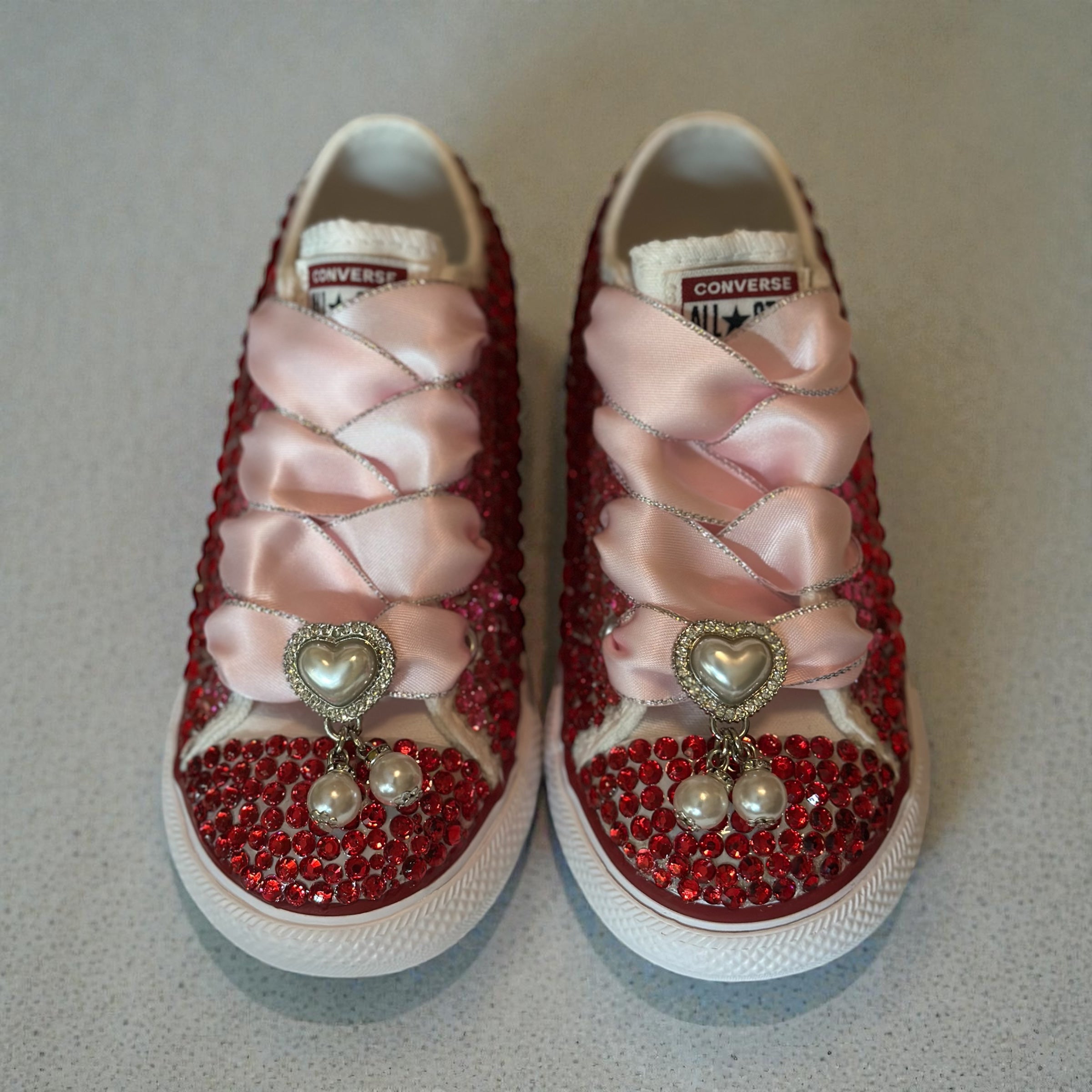 Toddler Bedazzled Converse Sneakers with Red & Pink Rhinestones | Custom Sparkle Shoes