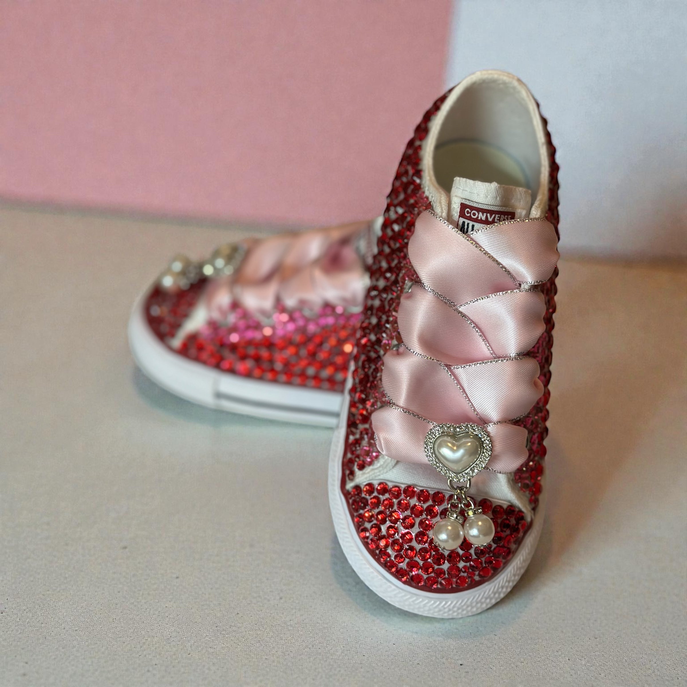 Toddler Bedazzled Converse Sneakers with Red & Pink Rhinestones | Custom Sparkle Shoes