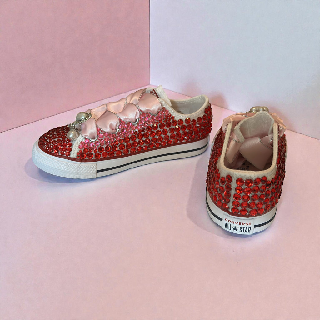 Toddler Bedazzled Converse Sneakers with Red & Pink Rhinestones | Custom Sparkle Shoes