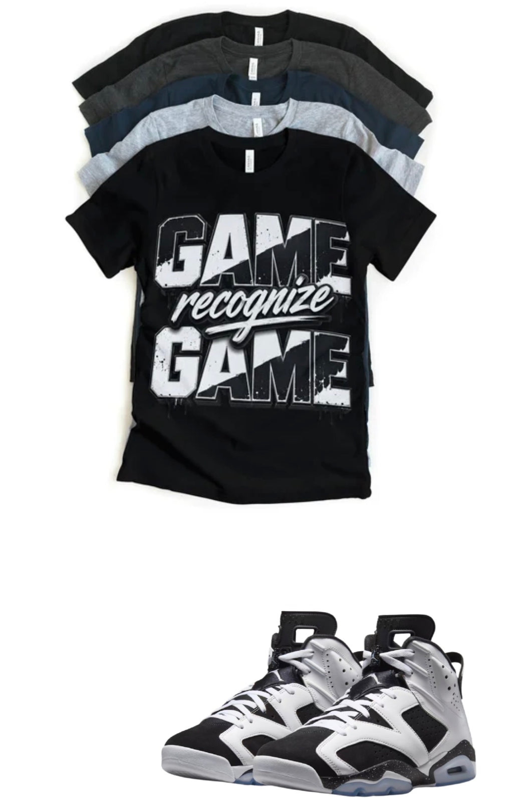 Jordan 6 Oreo Retro Game Recognize Game Em Matching T-Shirt – Black & White Grey Sneaker Match Tee – Jordan 6 Outfit Shirt – Unisex Streetwear