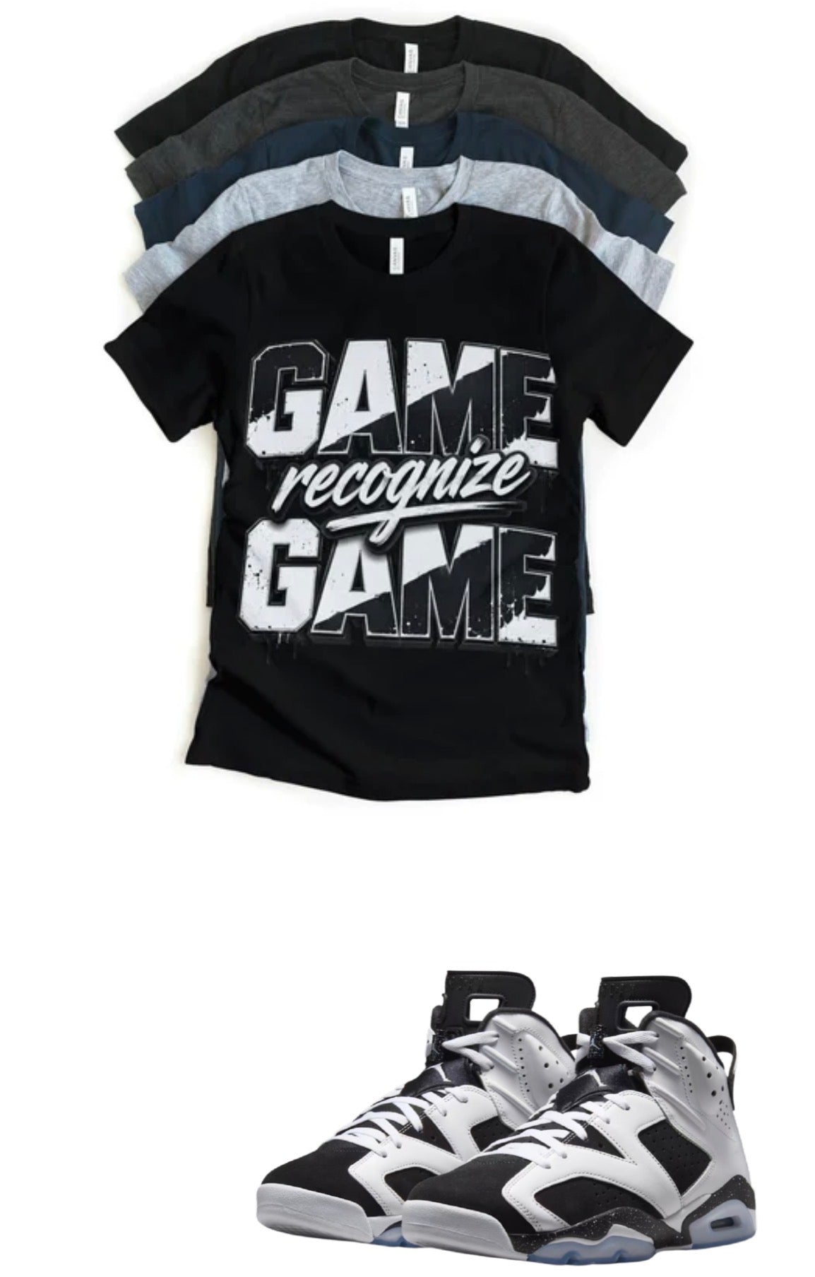 Jordan 6 Oreo Retro Game Recognize Game Em Matching T-Shirt – Black & White Grey Sneaker Match Tee – Jordan 6 Outfit Shirt – Unisex Streetwear