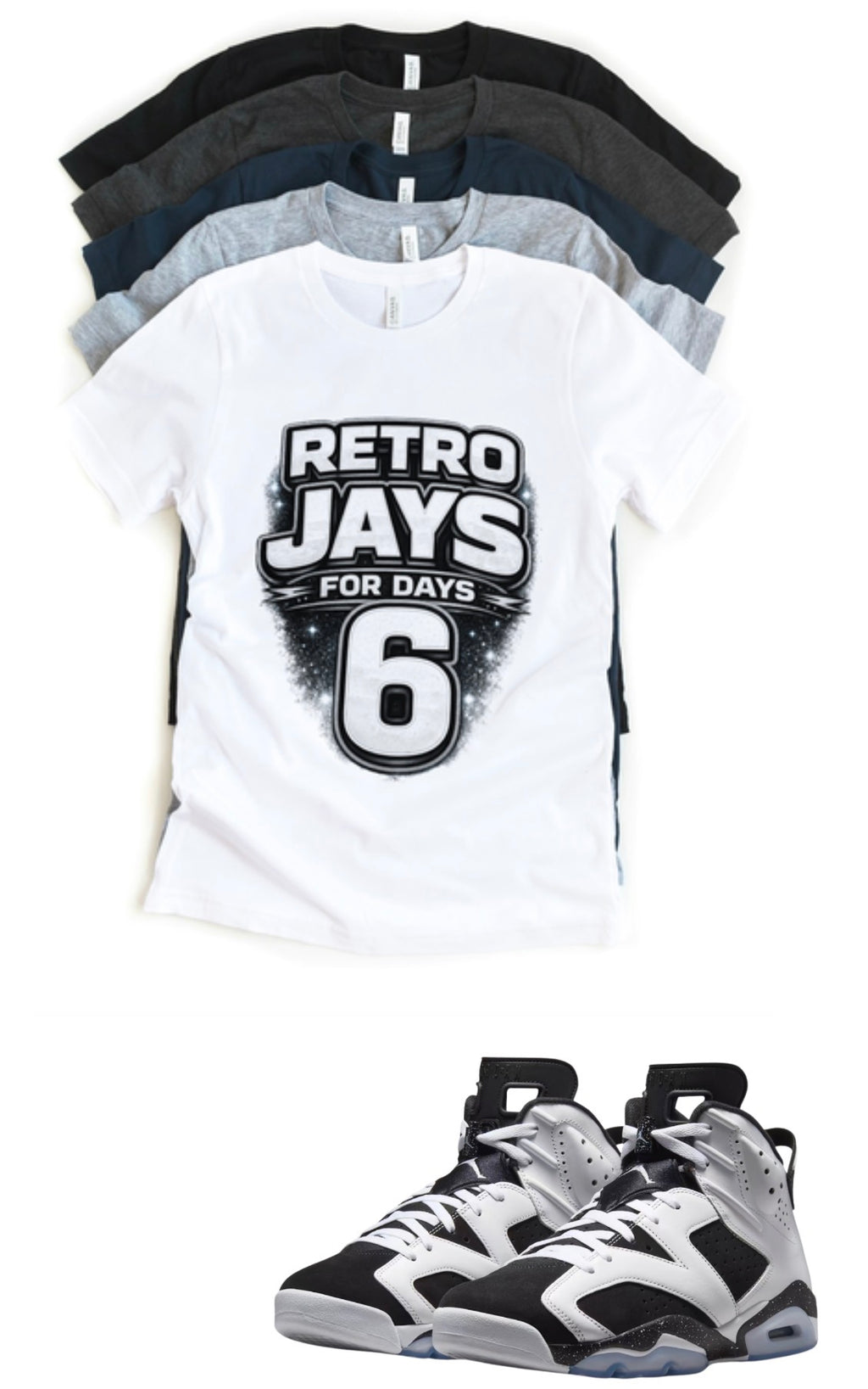 Jordan 6 Oreo Retro Jays Matching T-Shirt – Black & Light Grey Sneaker Match Tee – Jordan 6 Outfit Shirt – Unisex Streetwear