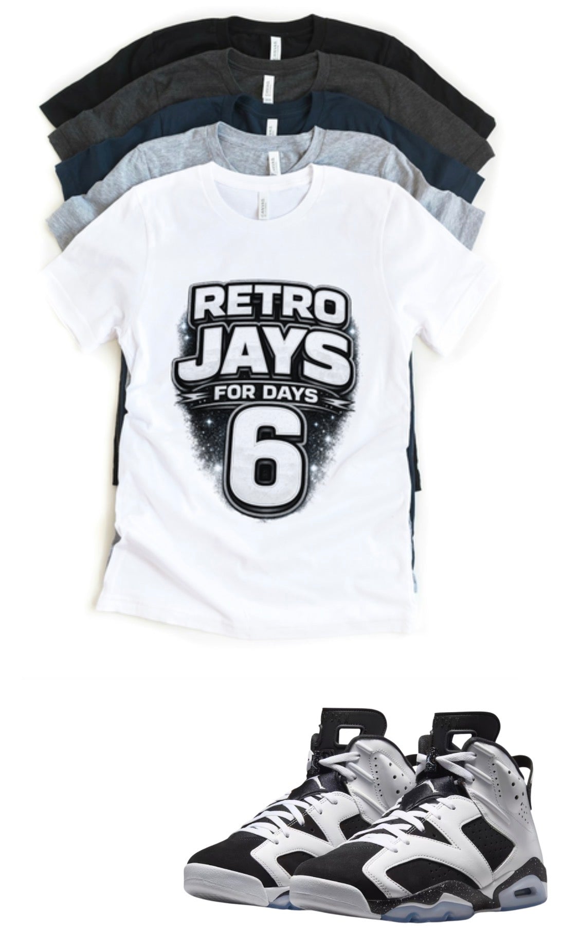 Jordan 6 Oreo Retro Jays Matching T-Shirt – Black & Light Grey Sneaker Match Tee – Jordan 6 Outfit Shirt – Unisex Streetwear