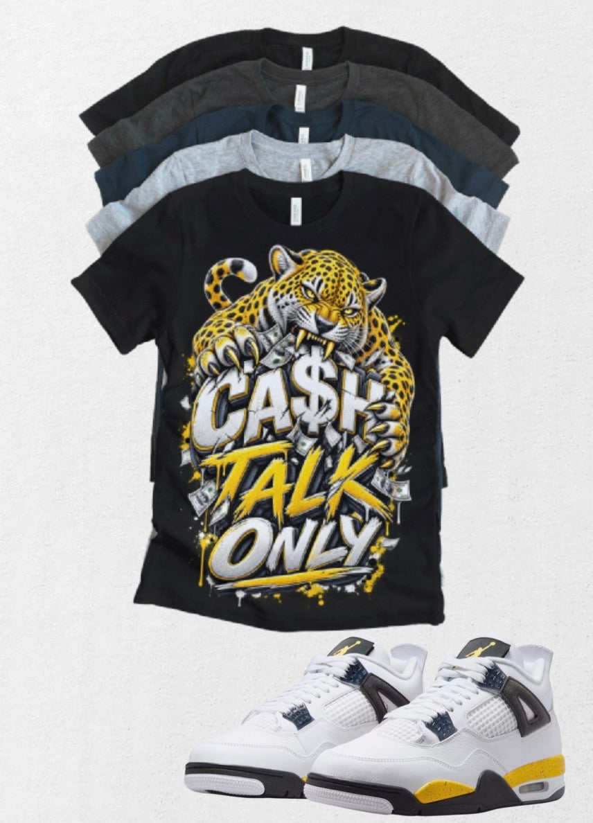 Custom Printed Cash Only T-Shirt Matching Jordan 4 Retro “Tour Yellow” Retro OG sneakers