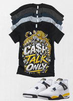 Custom Printed Cash Only T-Shirt Matching Jordan 4 Retro “Tour Yellow” Retro OG sneakers