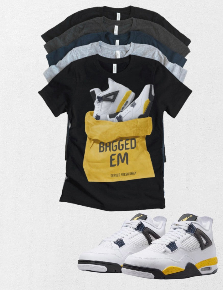 Custom Printed Bagged Em T-Shirt Matching Jordan 4 Retro “Tour Yellow” Retro OG sneakers
