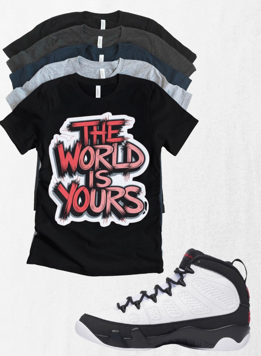 Shirt to match Jordan 9 Space Jam Black White Red OG Retro The World is Yours