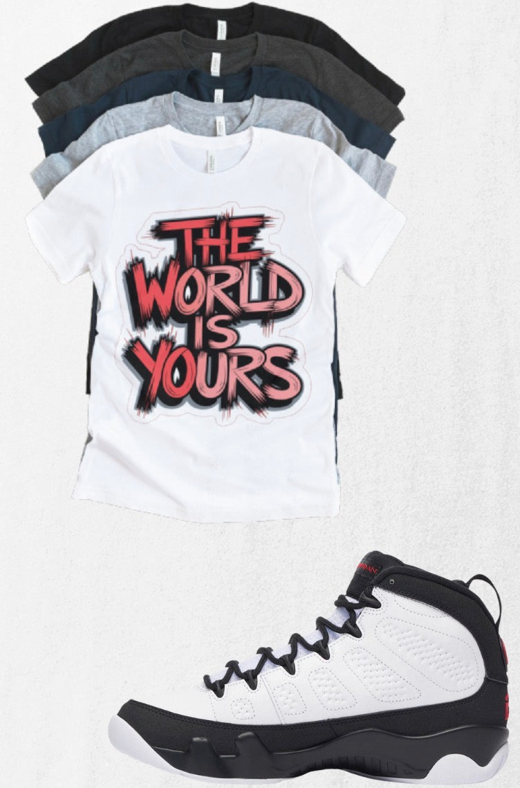 Shirt to match Jordan 9 Space Jam Black White Red OG Retro The World is Yours