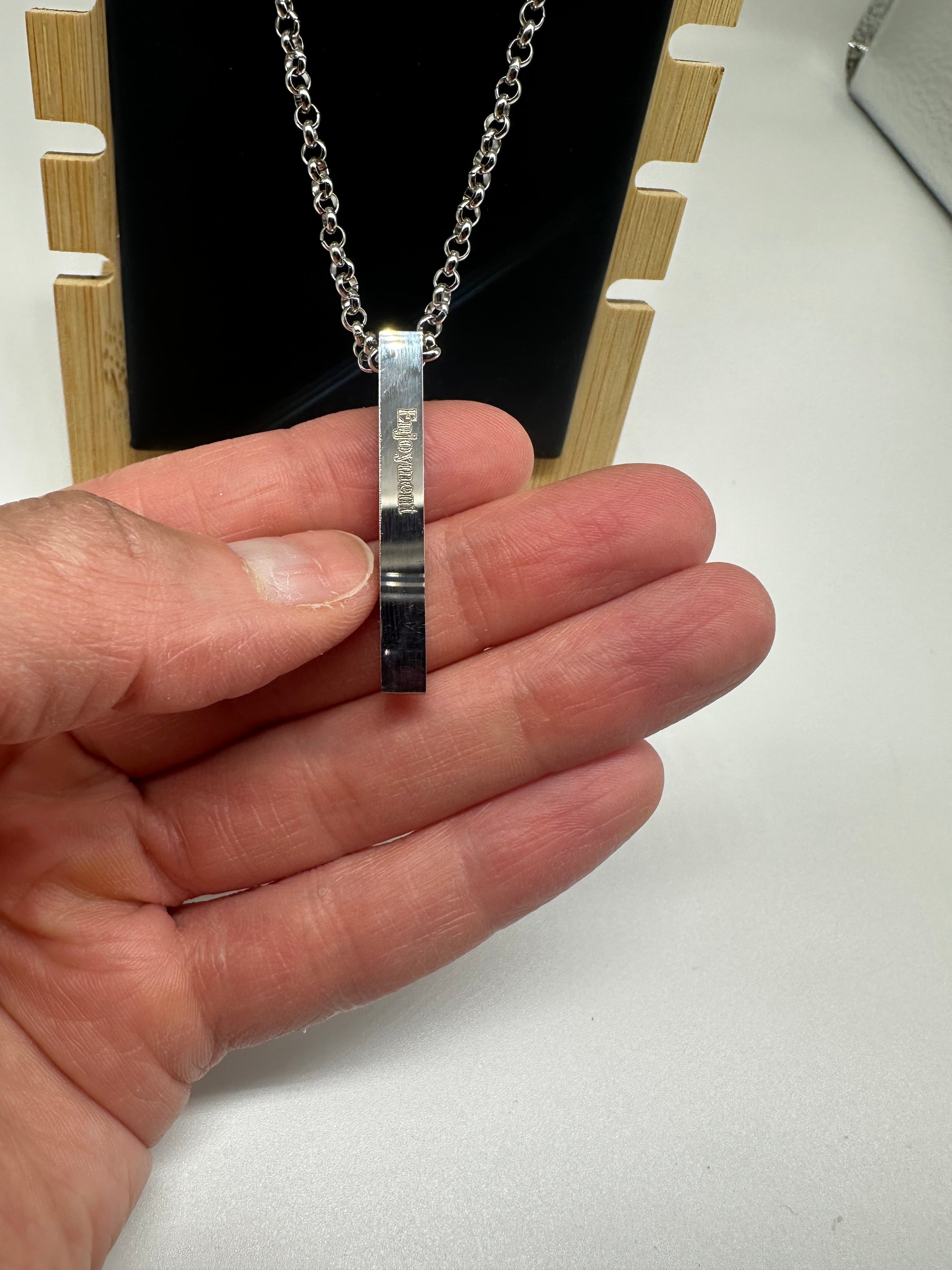 Personalized Stainless Steel Pillar Bar Necklace – Custom Engraved Minimalist Name Necklace