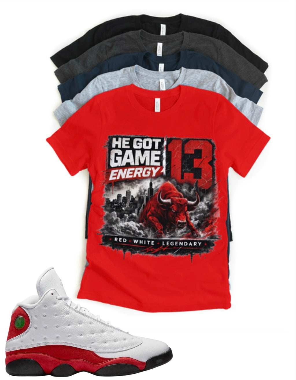 Jordan 13 Chicago Matching T-Shirt – Custom Sneaker Match Tee – Red White 13 Outfit Shirt – Unisex Streetwear