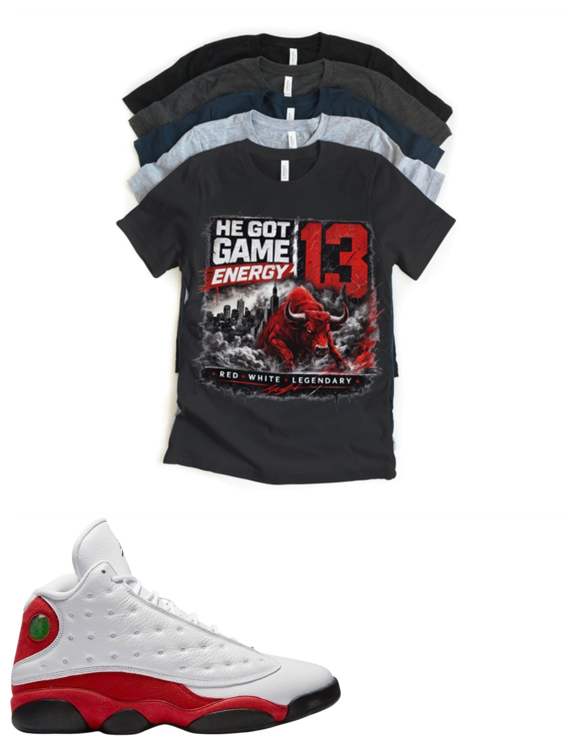 Jordan 13 Chicago Matching T-Shirt – Custom Sneaker Match Tee – Red White 13 Outfit Shirt – Unisex Streetwear