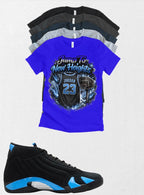 Jump to New Heights Jordan 14 Black University Blue Matching T-Shirt – Custom Sneaker Match Tee – Jordan 14 Outfit Shirt – Streetwear Graphic Tee