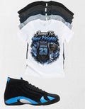 Jump to New Heights Jordan 14 Black University Blue Matching T-Shirt – Custom Sneaker Match Tee – Jordan 14 Outfit Shirt – Streetwear Graphic Tee