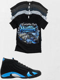 Everyday I'm Hustlin Jordan 14 Black University Blue Matching T-Shirt – Custom Sneaker Match Tee – Jordan 14 Outfit Shirt – Streetwear Graphic Tee