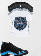 Eagle E Pluribus Unum Jordan 14 Black University Blue Matching T-Shirt – Custom Sneaker Match Tee – Jordan 14 Outfit Shirt – Streetwear Graphic Tee AJ14