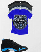 E Pluribus Unum 23 Jordan 14 Black University Blue Matching T-Shirt – Custom Sneaker Match Tee – Jordan 14 Outfit Shirt – Streetwear Graphic Tee