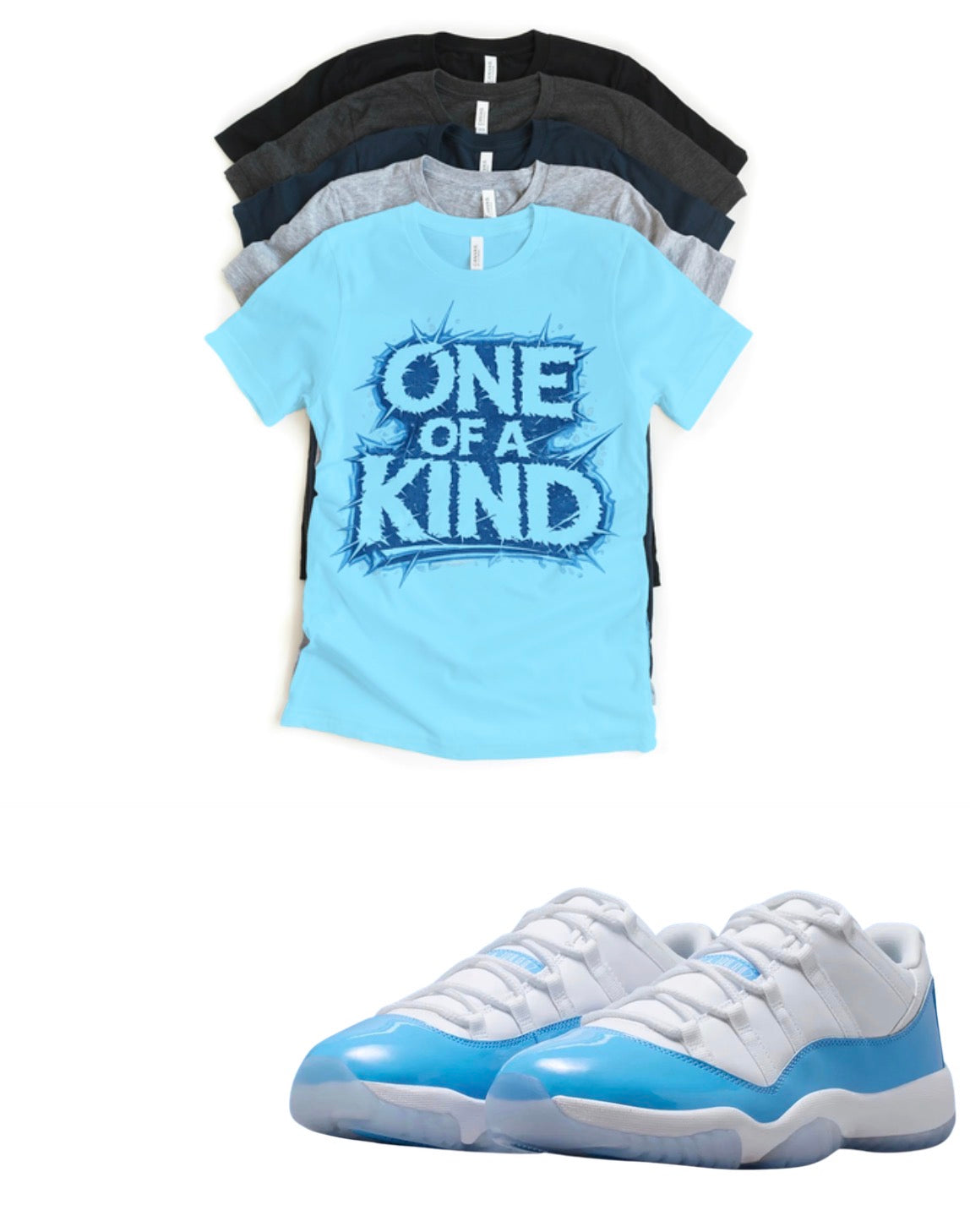 One of a Kind Jordan 11 Low UNC Matching T-Shirt – University Blue Sneaker Match Tee – UNC 11 Outfit Shirt – Unisex Streetwear