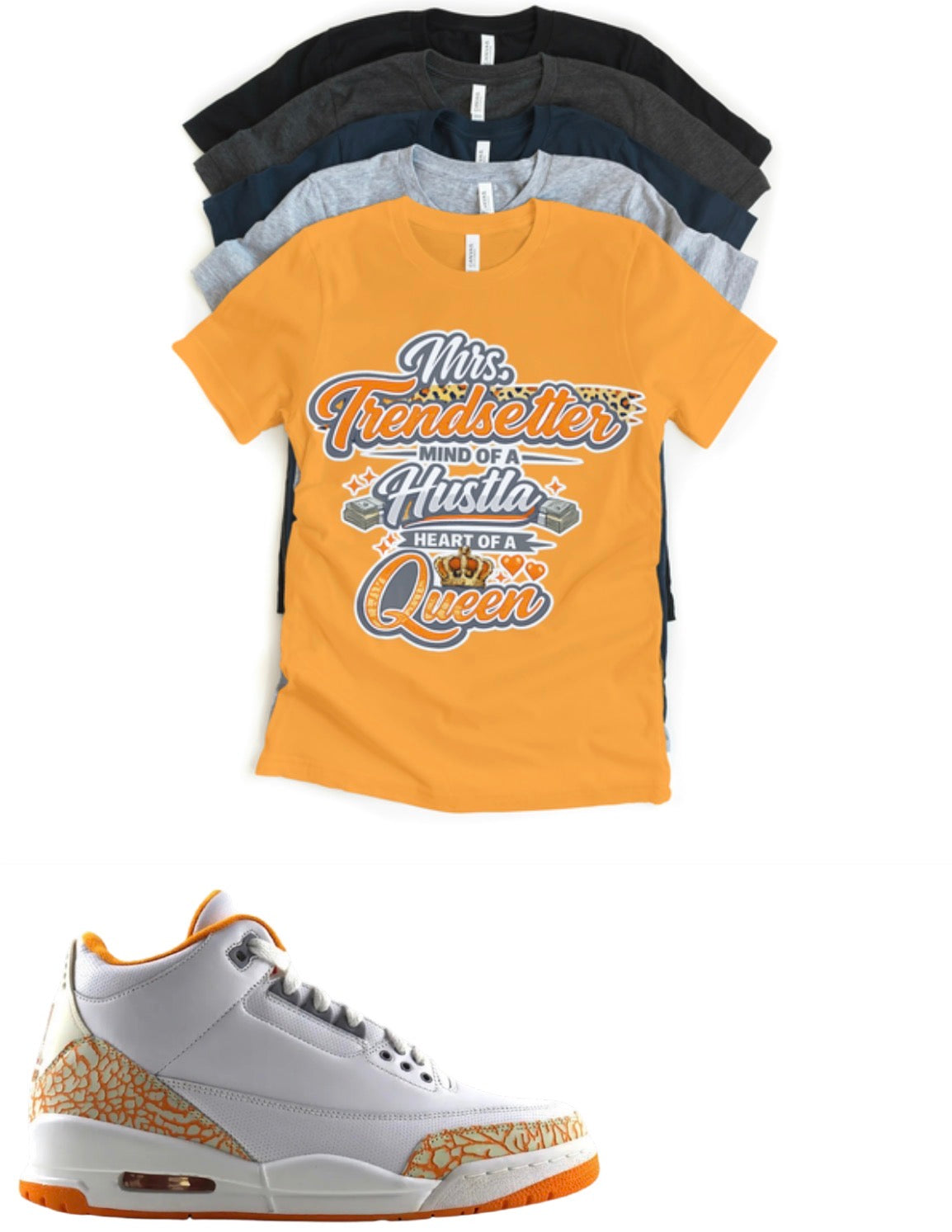 Mrs. Trendsetter Jordan 3 Retro Orange Citrus sneaker matching T-shirt