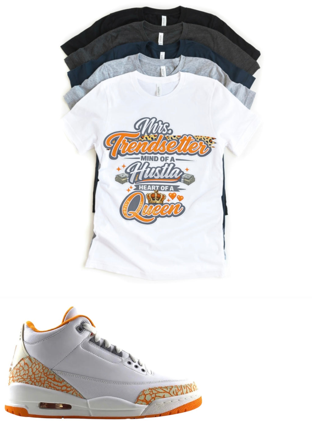 Mrs. Trendsetter Jordan 3 Retro Orange Citrus sneaker matching T-shirt