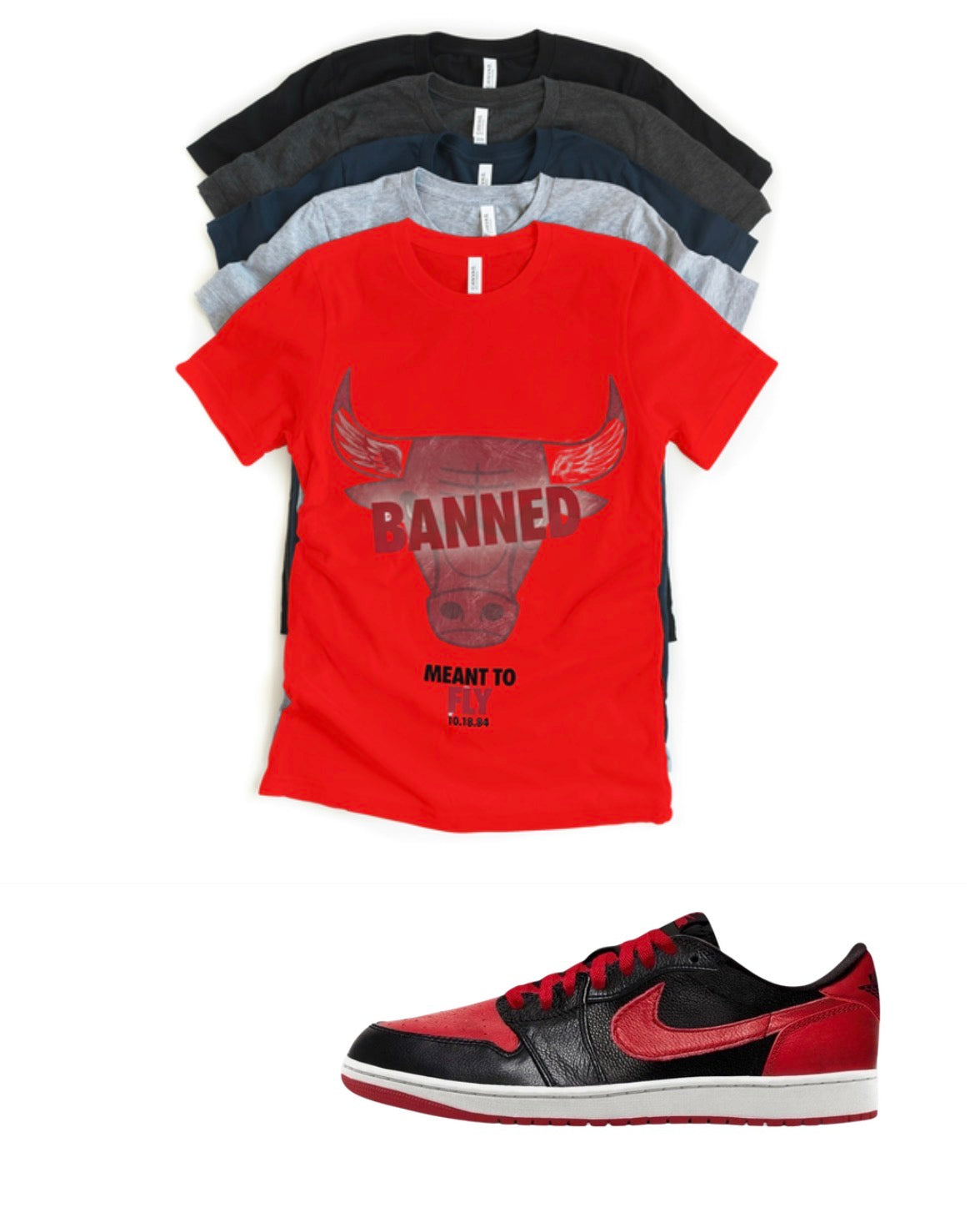 Jordan 1 Lo Banned OG Retro Matching T-Shirt – OG Flight Club Sneaker Match Tee – Jordan 1 Outfit Shirt – Unisex Streetwear