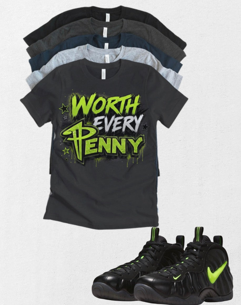 Worth Every Penny Unisex T-Shirt – Foamposite Black and Yellow Volt Matching Sneaker Tee