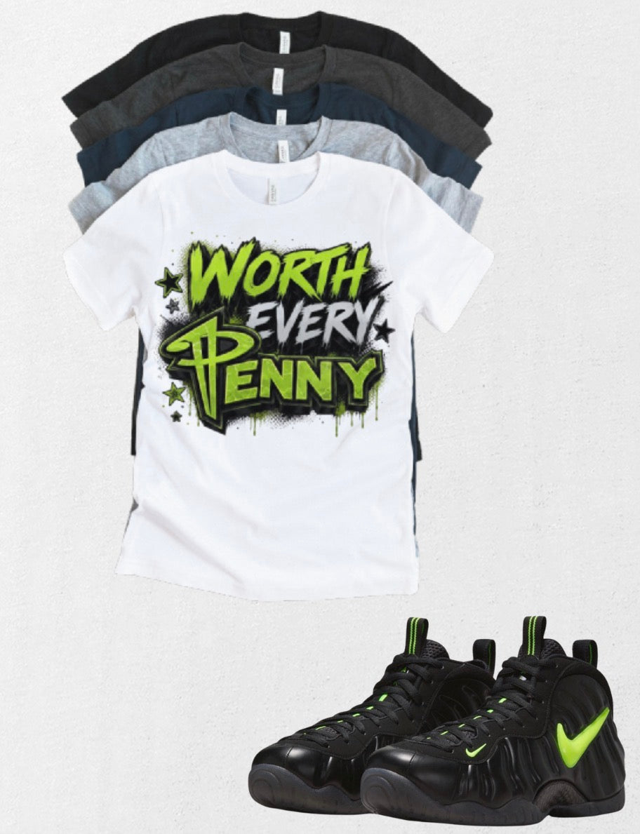 Worth Every Penny Unisex T-Shirt – Foamposite Black and Yellow Volt Matching Sneaker Tee
