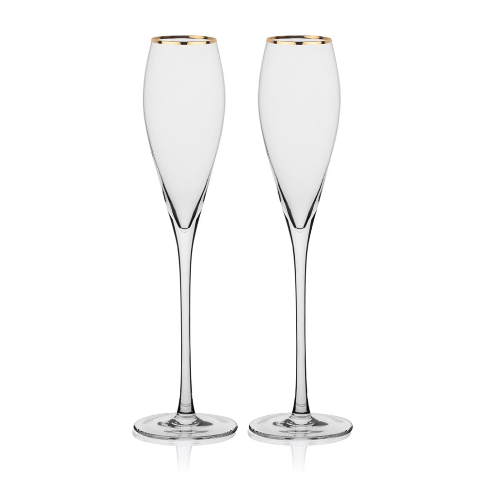 Engraved Gold Rim Tulip Shaped Champagne Flutes, Set of 2