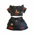 Custom Minnie Mouse Denim Jacket & Skirt Set