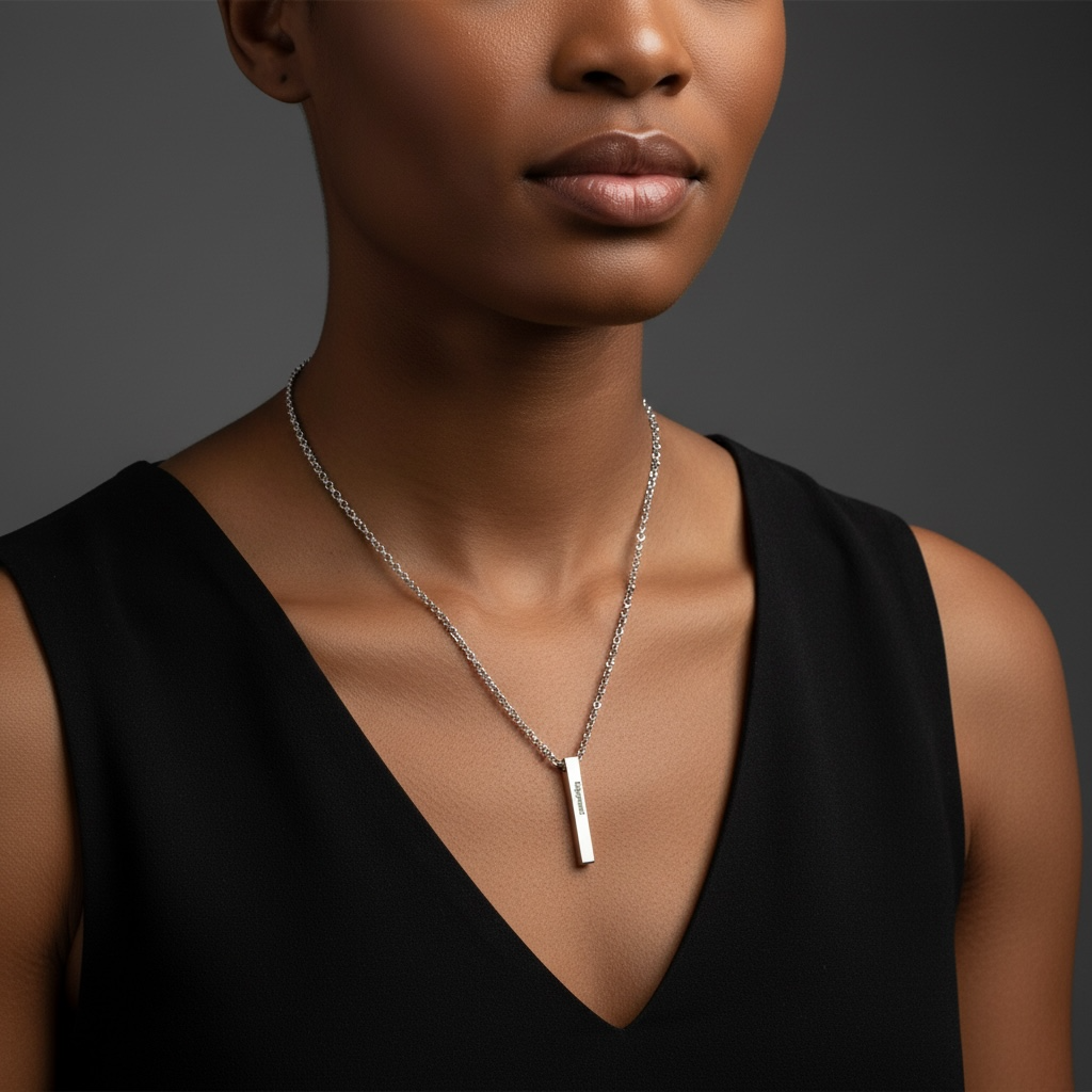 Personalized Stainless Steel Pillar Bar Necklace – Custom Engraved Minimalist Name Necklace